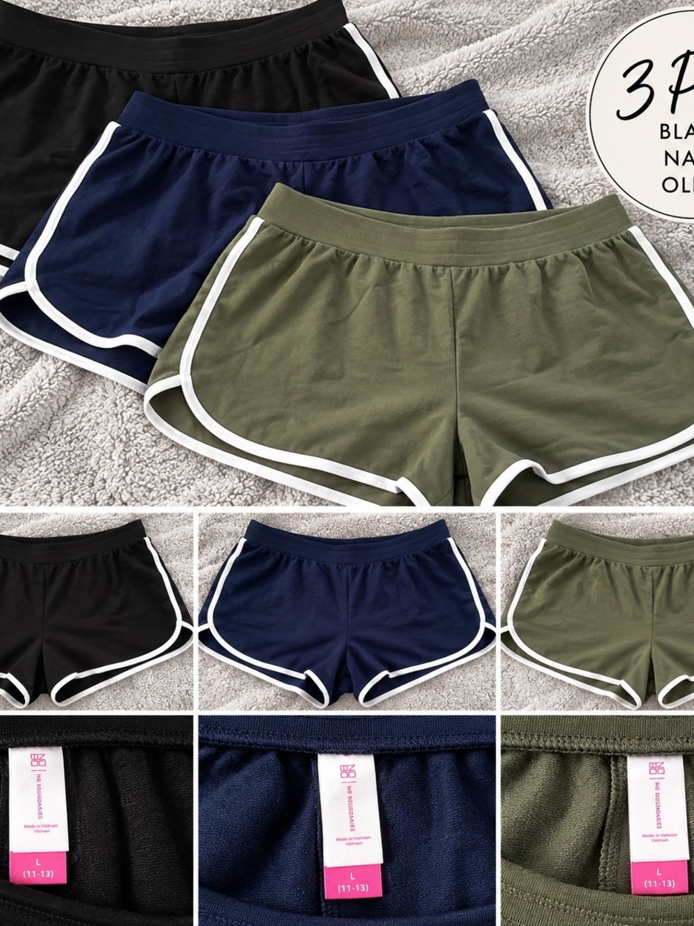 No Boundaries Women’s Athletic Dolphin Shorts - Black, Navy, Olive